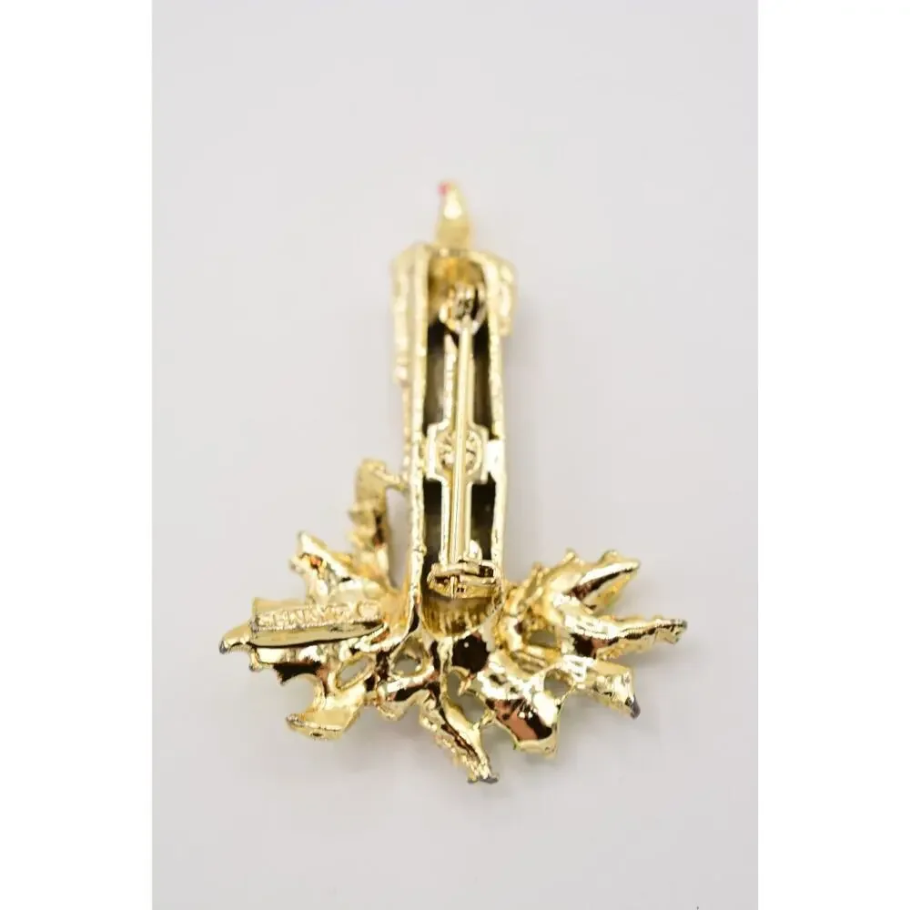 Gerry's Vintage Christmas Candle Pin Brooch Silver Red Green Enamel Signed 9B